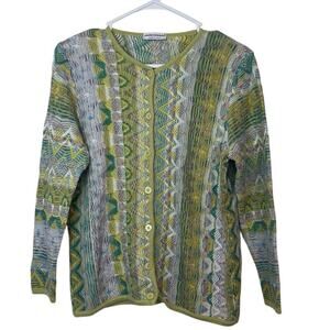 Marcazzani Women’s Italian Button Down Knit Sweater Size XL Abstract Geometric